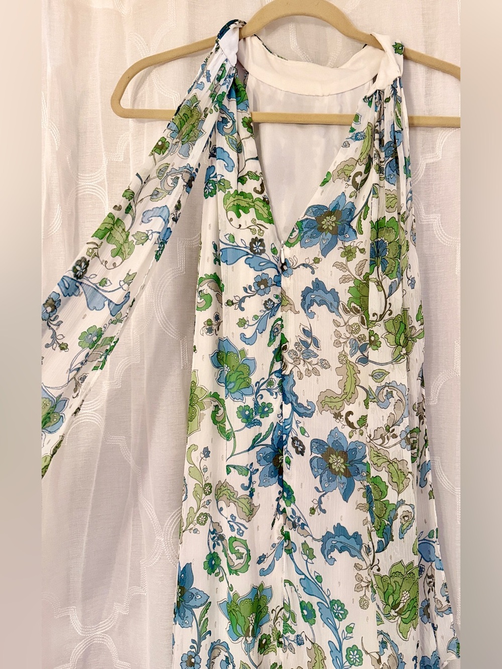 Vince Camuto Blue Green Floral Halter Maxi Dress Size Large Boho Flowy - Picture 3 of 9